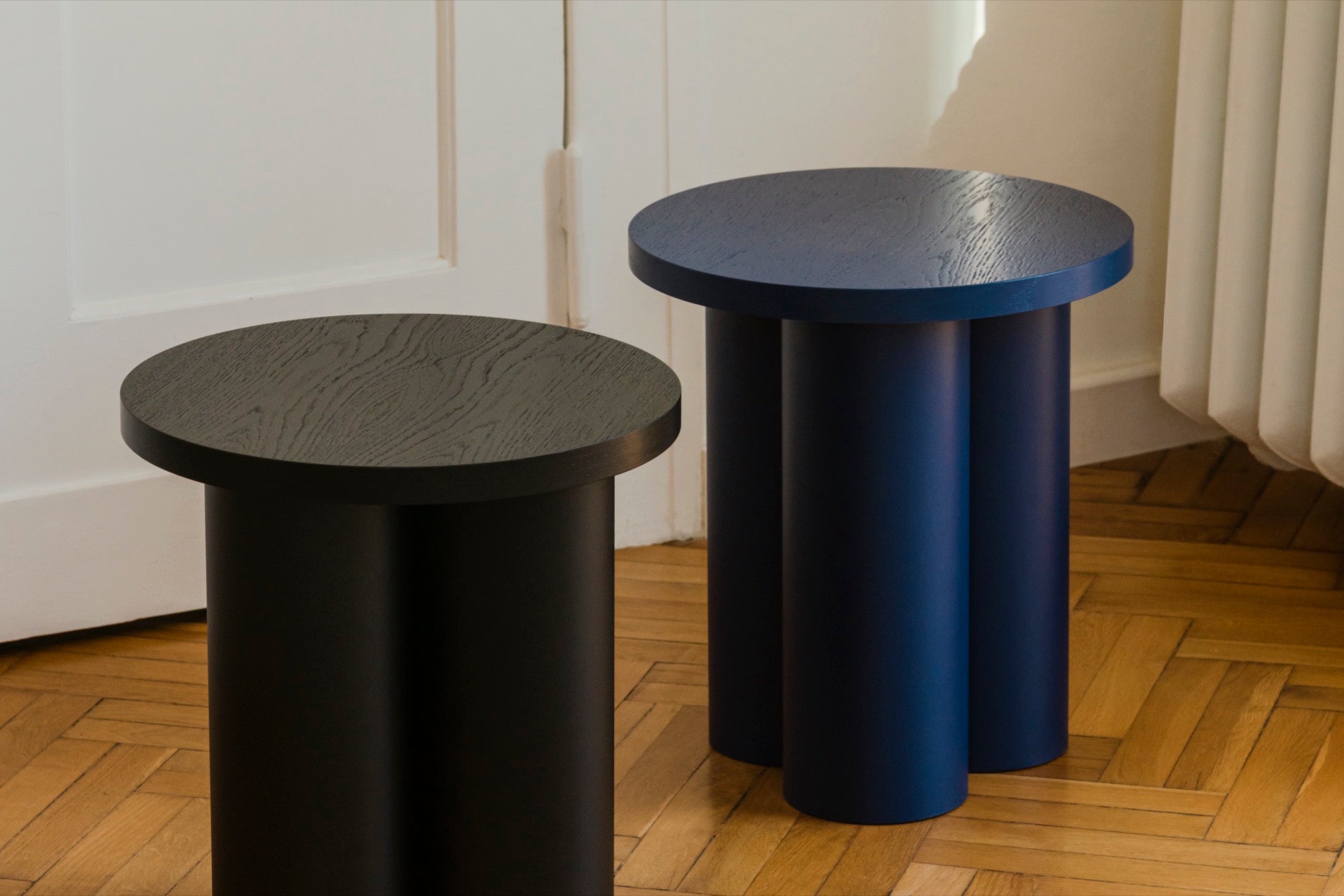 blue indoor living-room stools black hallway 