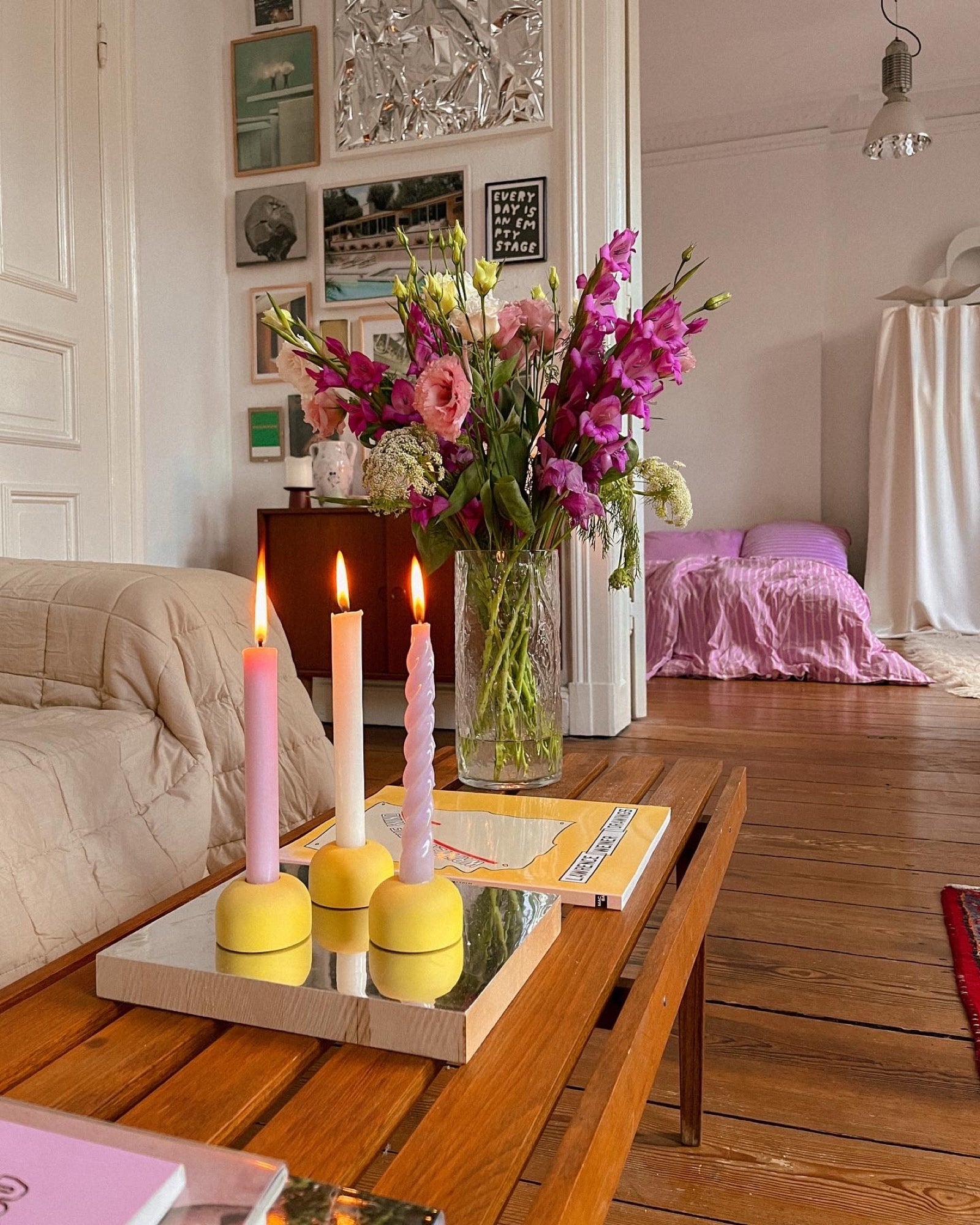 candle-holders indoor living-room spring-ideas yellow hallway 
