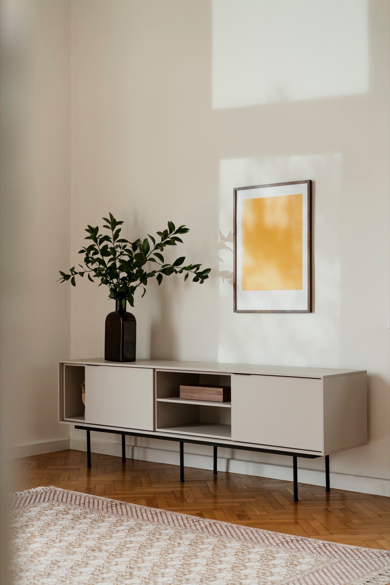 beige indoor living-room tv-stands light-grey sideboards 