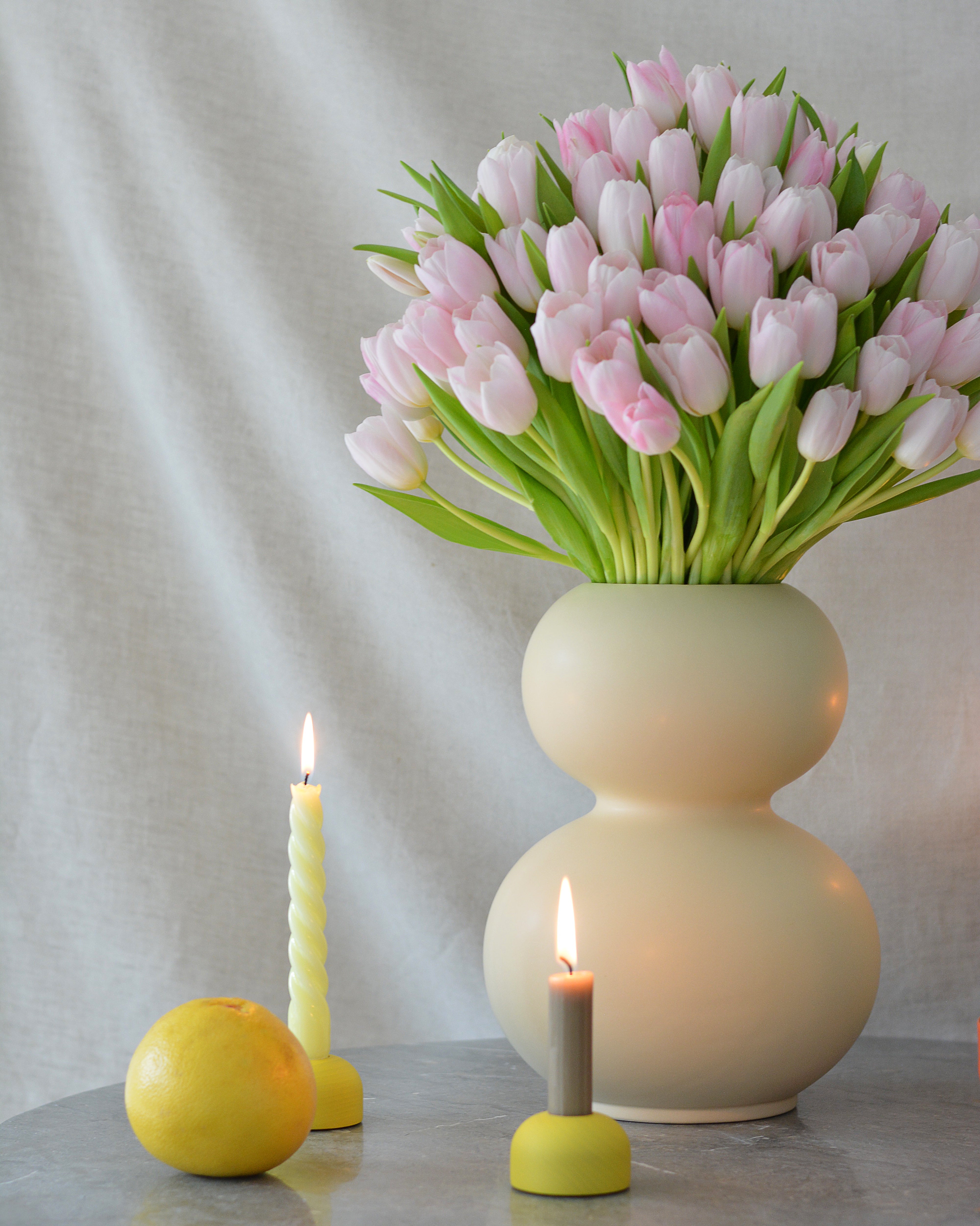 beige dining-room home-in-bloom indoor vases candle-holders yellow 