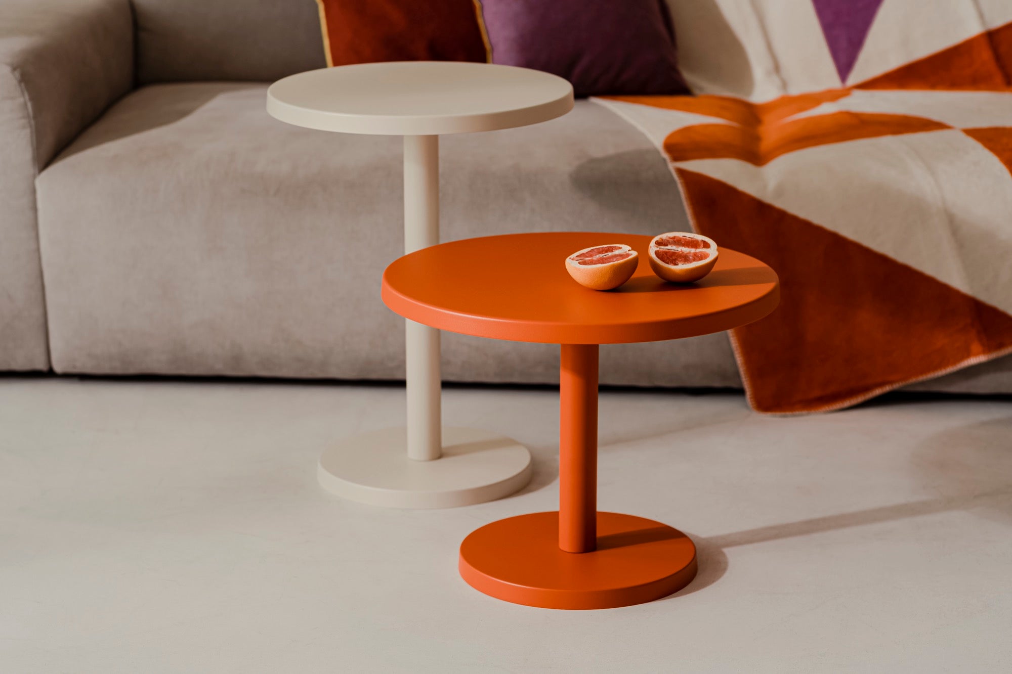 indoor living-room new-arrivals orange side-tables beige terracotta throws 