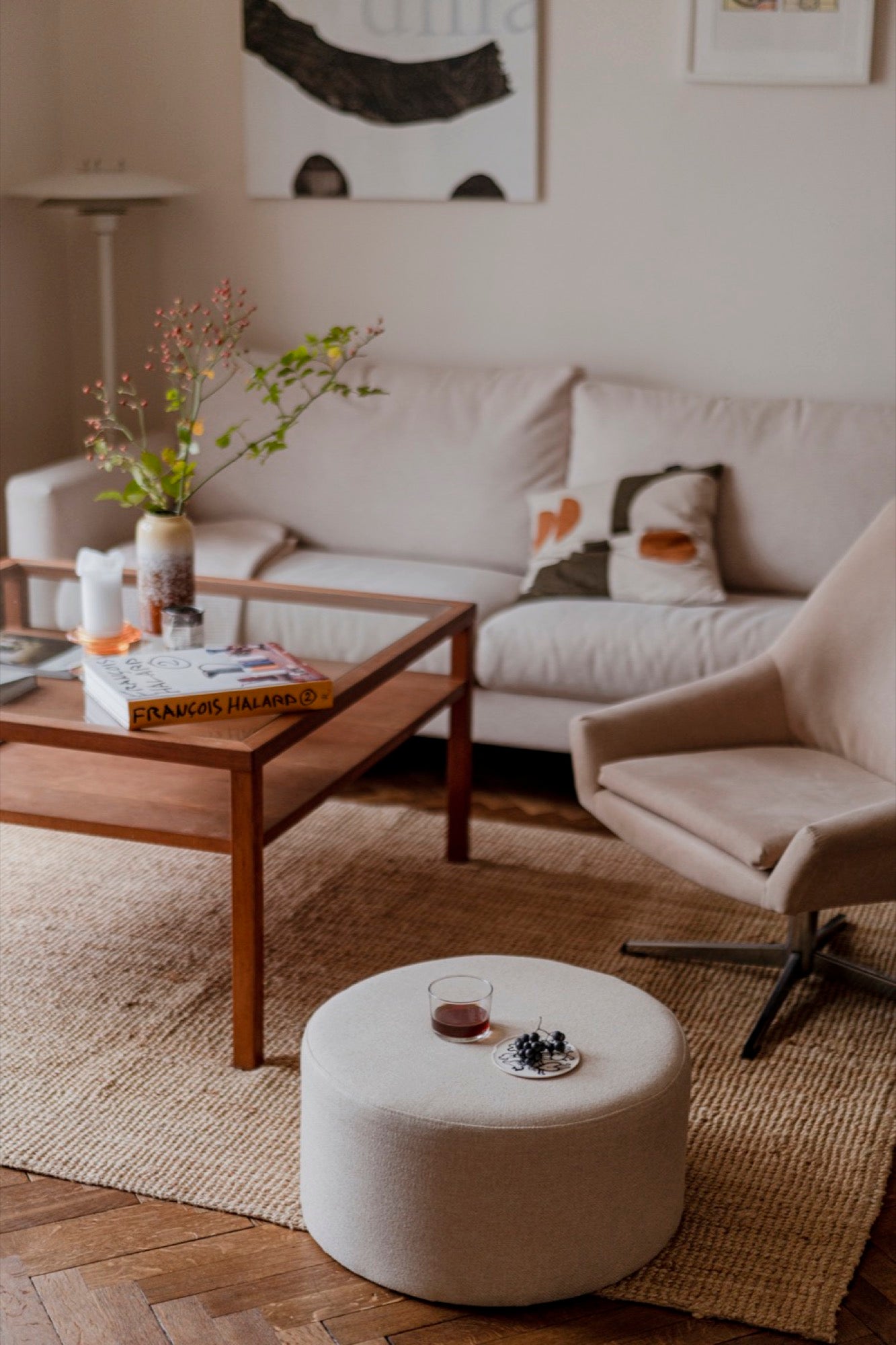 beige indoor living-room poufs 