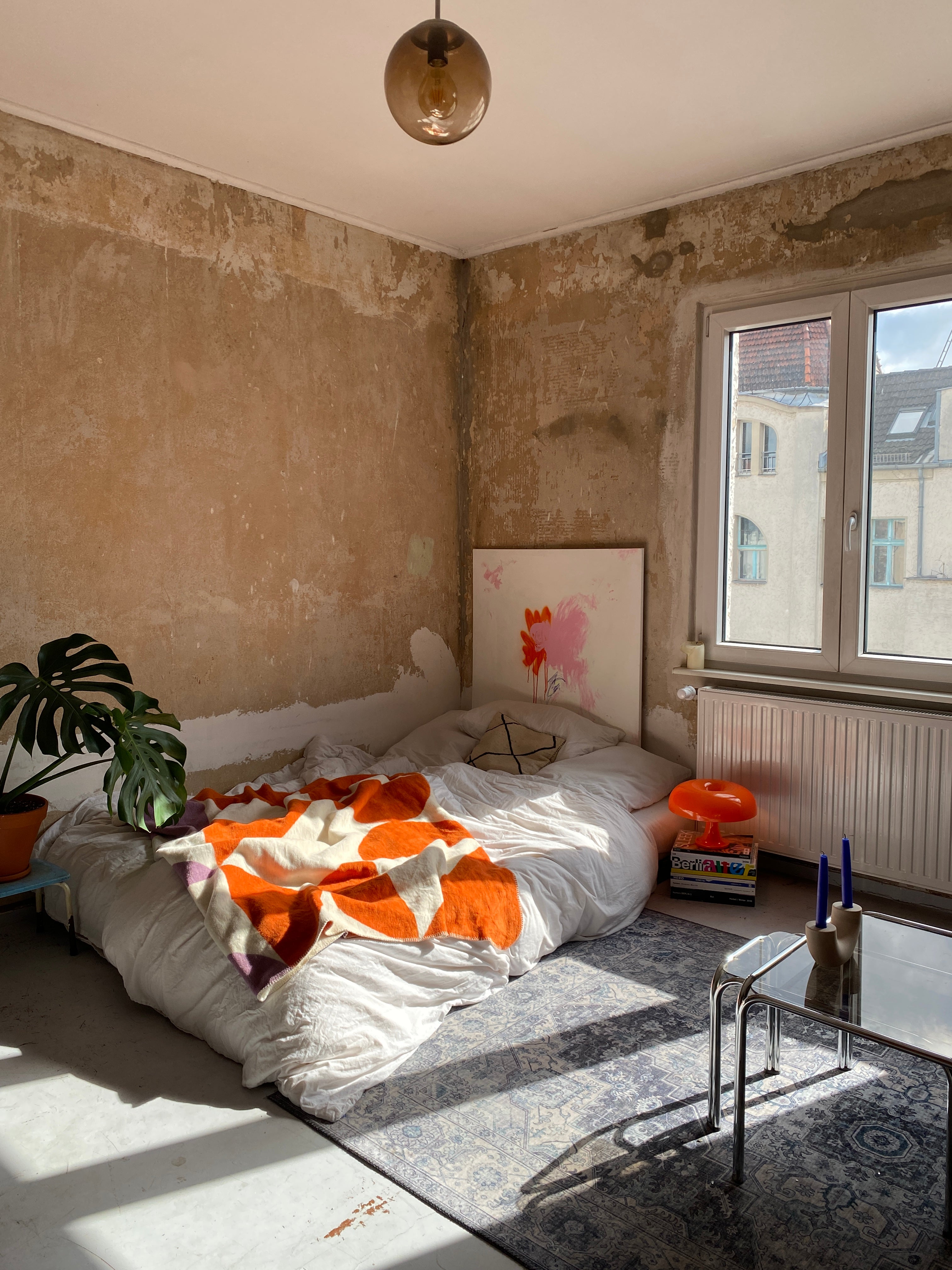 Chambre à coucher intérieur orange Plaids 