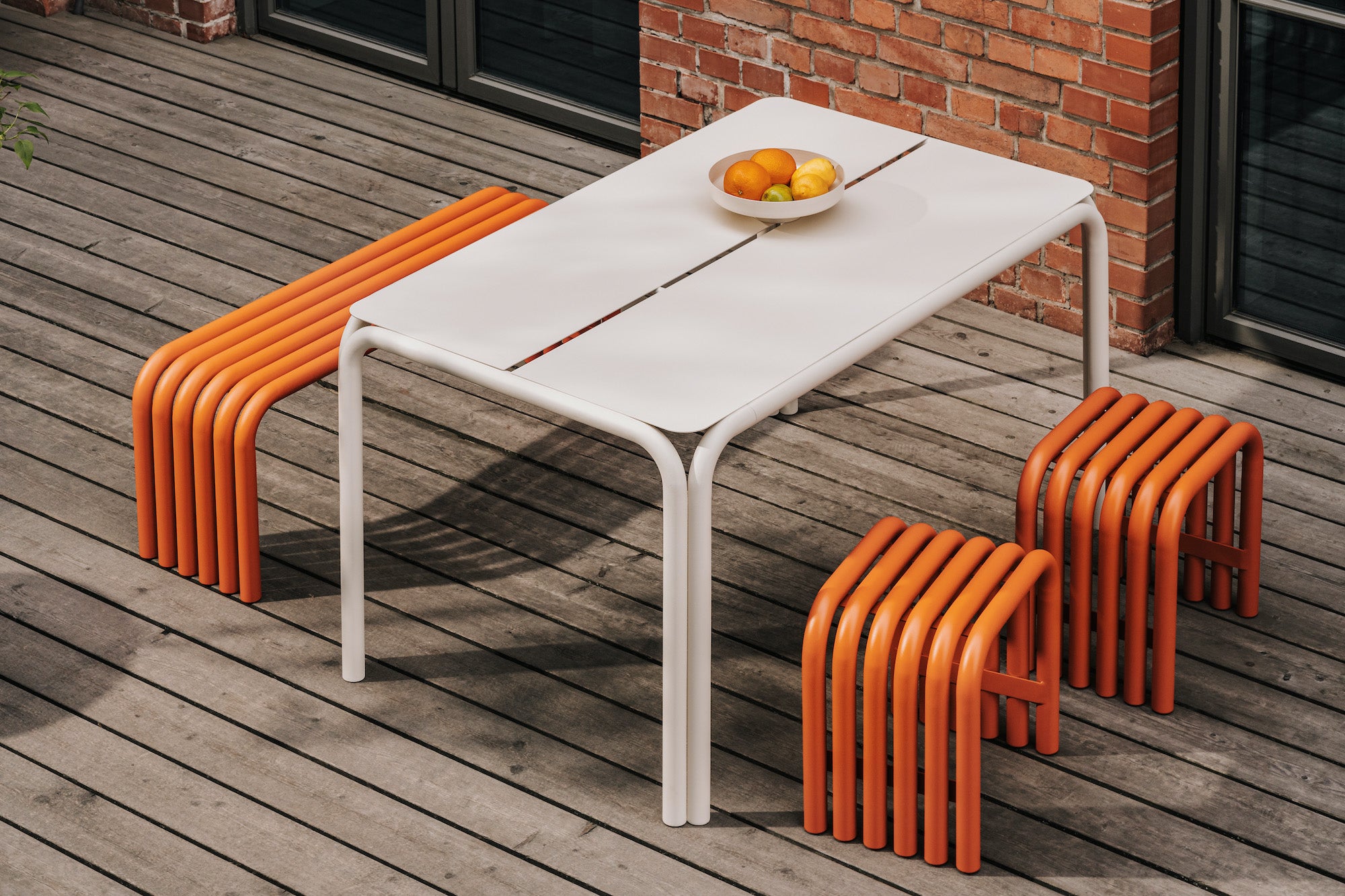 balcony-garden beige outdoor spring-ideas tables benches new-arrivals orange stools summer-interior 