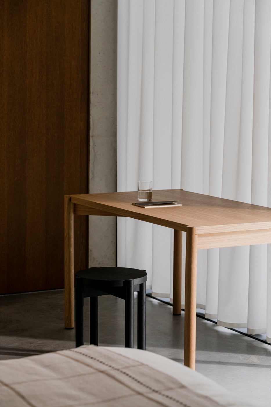 home-office indoor oak tables black stools 